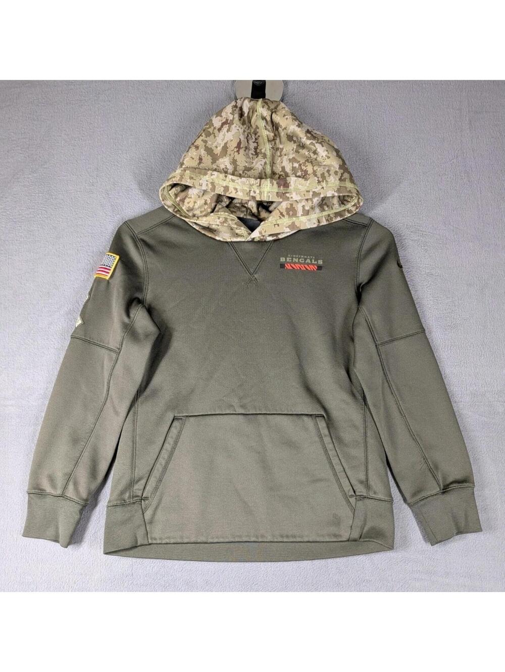 Nike Youth Small Cincinnati Bengals Salute To Service Camo Hoodie Dri Fit NFL